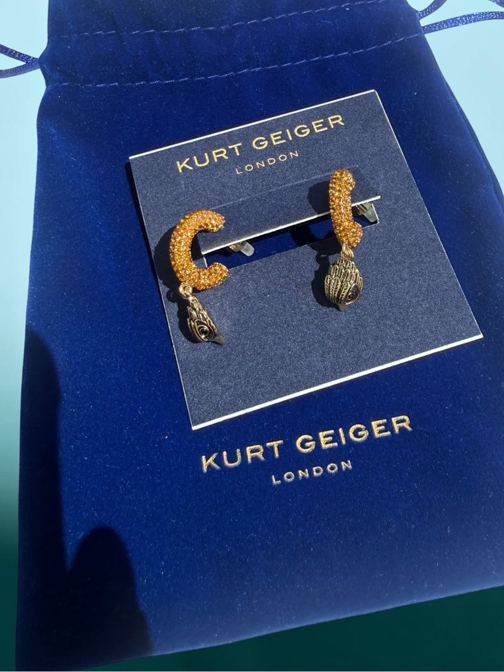 Kurt Geiger Gold Crystal Hoop Earrings with Dangle Charms
